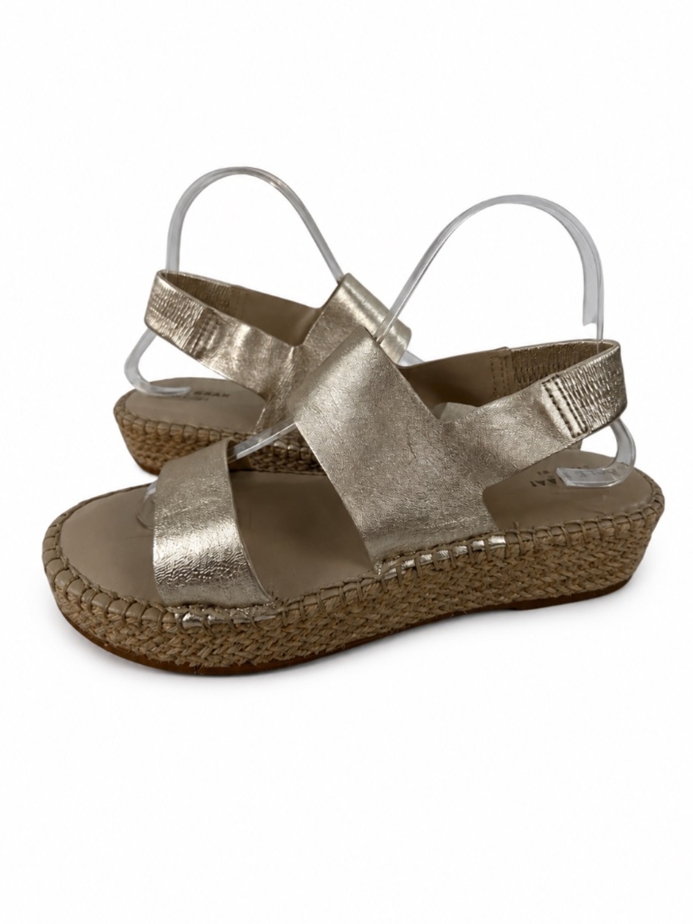 Cole Haan Cloudfeel Espadrille Sandals Soft Gold Metallic Leather Natural Jute 7
